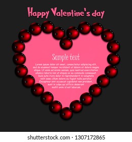 Happy Valentine Day. Frame of bowling balls laid out in the shape of the heart on isolated background. Design pattern for greeting card, banner, poster, flyer,  invitation party. Vector illustration