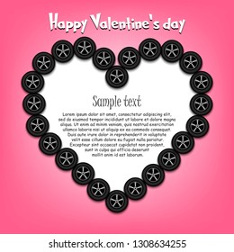 Happy Valentine Day. Frame of car wheels laid out in the shape of the heart on isolated background. Design pattern for greeting card, banner, poster, flyer,  invitation party. Vector illustration