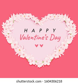 Happy Valentine Day frame with flower heart shape design vector