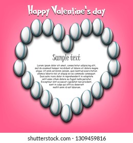 Happy Valentine Day. Frame of rugby balls laid out in the shape of the heart on isolated background. Design pattern for greeting card, banner, poster, flyer,  invitation party. Vector illustration