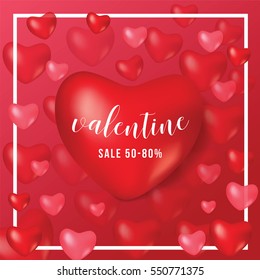 Happy Valentine Day, Gift Voucher Coupon Banner Card Promotion template. Heart Red Balloon. Elegant Vector illustration.