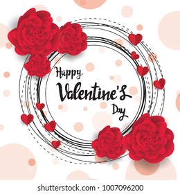 Happy valentine day greeting card with flowers background. Vector Illustration