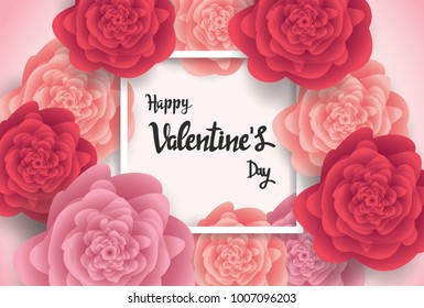 Happy valentine day greeting card with flowers background. Vector Illustration