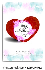 happy valentine day greeting card with red heart icon and floral watercolor concept, valentine day backgrounds