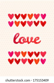 Happy Valentine Day greeting card on white background. Watercolor painted heart, vector element for your lovely design. Vector illustration for your card or poster. Vintage Valentines Day background.
