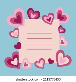 Happy Valentine Day greeting card with pink hearts, vector illustration of loving hearts. Invitation, poster, brochure