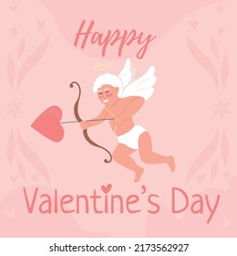 Happy Valentine day greeting card template. Romantic holiday. Editable social media post design. Flat vector color illustration for poster, web banner, ecard. Playlist Script, Neucha fonts used