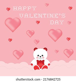 Happy Valentine day. Greeting card with cute bear. Celebration card template. Banner template. Be my valentine.