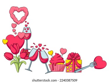 Happy Valentine Day greeting card. Holiday background with romantic love symbols.