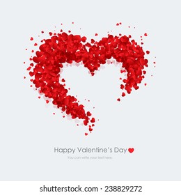Happy Valentine Day greeting card vector illustration. Decorative heart made red hearts on a light gray background.
