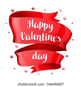 Happy Valentine day greeting card with Red shiny ribbon.