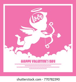 Happy valentine day With heart and cupid On a pink background.