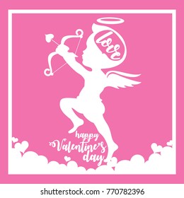 Happy valentine day With heart and cupid On a pink background.