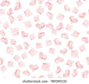 Happy valentine day heart from doodle symbol. Included happy valentines day and love with holiday words. Red hand drawing vector illustration of rhombus texture background shape.