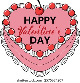 Happy valentine day Heart shape cake for love couple vector art illustration