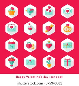 Happy Valentine day icons set in flat minimalistic style