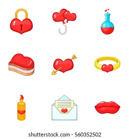 Happy Valentine Day icons set. Cartoon illustration of 9 happy Valentine Day vector icons for web