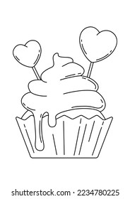 Happy Valentine Day illustration of cupcake with hearts. Holiday romantic love symbol.