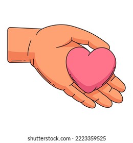 Happy Valentine Day illustration of hand holds heart. Holiday romantic love symbol.