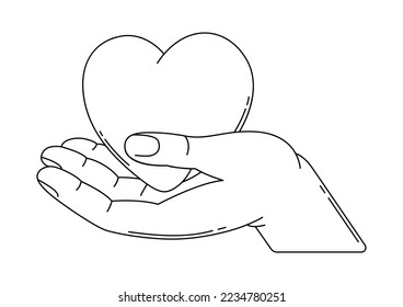 Happy Valentine Day illustration of hand holds heart. Holiday romantic love symbol.