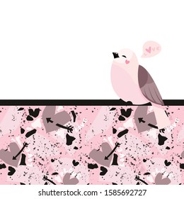 Happy Valentine Day illustration. Holiday romantic love symbols - bird. Pink.