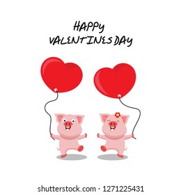 happy valentine day illustration pig couple