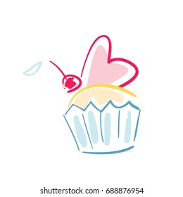 Happy valentine day isolated icon with heart. Love and wedding romantic symbol, just married hand drawn vector illustration.