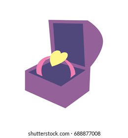 Happy valentine day isolated icon with wedding ring. Love and wedding romantic symbol, just married hand drawn vector illustration.