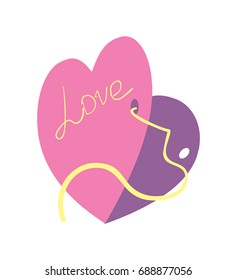 Happy valentine day isolated icon with gift card. Love and wedding romantic symbol, just married hand drawn vector illustration.