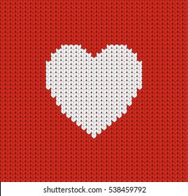 Happy Valentine Day knitted greeting card with heart, vector illustration of loving heart