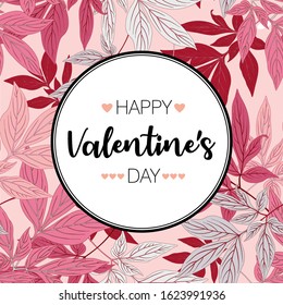Happy Valentine Day Lettering Botanical Vector Illustration