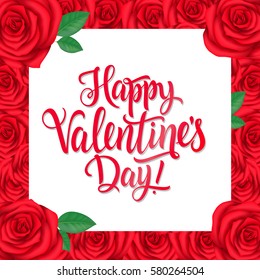 Happy Valentine Day Lettering and Roses