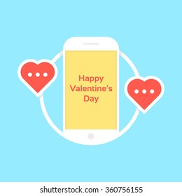 happy valentine day like messaging. concept of penpal, rendezvous, gadget, device, affair, flirt, connect, call. isolated on blue background. flat style trend modern logo design vector illustration