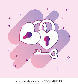 Happy Valentine day lock icon in flat minimalistic style