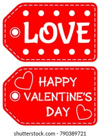 Happy valentine day love heart circle tag set red isolated on white background. Vector illustration can be used as sticker, badge, sign, stamp, logo, banner, icon or label.