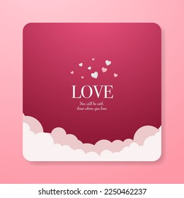 Happy Valentine day. Happy love day. Square banner template with heart shapes decoration elements