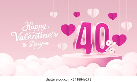 Happy Valentine day, Mega sale, special offer, 40 off sale banner. Sign board promotion. Vector illustration