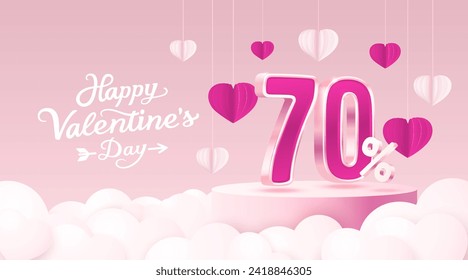 Happy Valentine day, Mega sale, special offer, 70 off sale banner. Sign board promotion. Vector illustration