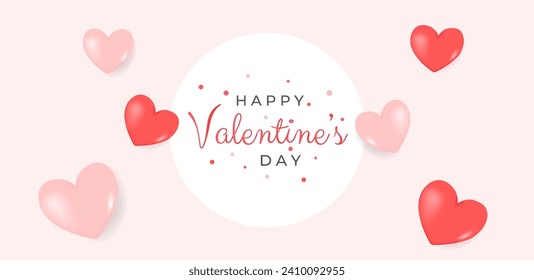 Happy Valentine day minimalistic background. Realistic pink and red hearts. Holiday sale concept. Sale banner, cover, background, poster. Vector illustration concept