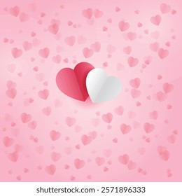 Happy valentine day on pink background filling with hearts. Love, Vector platform. Abstract mockup product display. Minimal scene can be used for greetings, cards, invitation, wallpaper, web, blog, gr