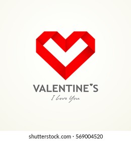 Happy valentine day origami heart paper design background. vector illustrations