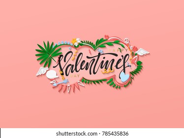 Happy valentine day. Paper art in the style of quilling. Vector illustration.