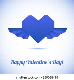 Happy Valentine Day! Paper origami heart symbolic vector illustration. Flying heart and the shadow