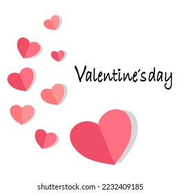 Happy Valentine day papercut style vector illustration. Sweet pink paper cut hearts with shadow on white background,  cute love greeting card with blank space copy for text.