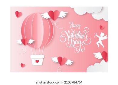 Feliz Día de San Valentín con concepto de diseño de estilo de corte de papel 