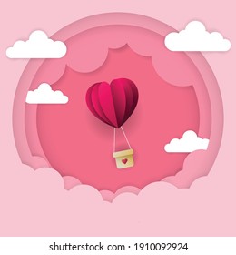 Happy Valentine Day In Pink Background Or Greeting Card Paper Cut Style - Vector Illustration