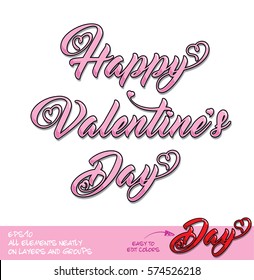 Happy Valentine Day Pink Lettering Center Alignment. Vector Illustration - Lettering of the phrase Happy Valentine Day. All elements on neatly on well-defined layers and groups
