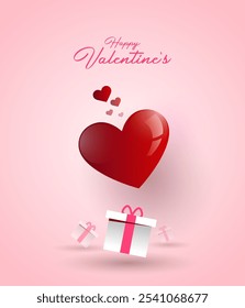 Happy Valentine Day Poster Design , Banner for Valentine Day Love word hand drawn lettering and calligraphy with cute heart on red, white and pink background.Valentine's day template or background