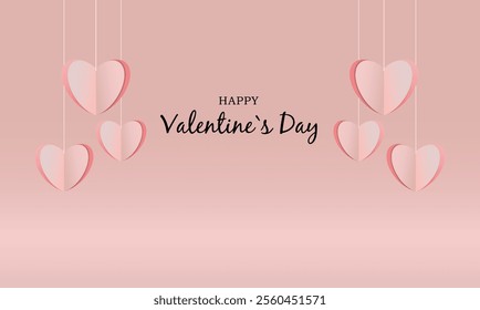 Happy Valentine Day Poster Design in Pink Background Theme , Banner for Valentine Day . Beautiful paper cut white clouds with white heart frame on pink background. Vector illustration. Papercut style.