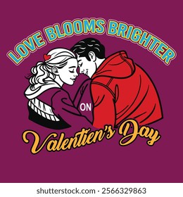 "Happy Valentine Day" romantic couple aesthetic love blooms brighter vector art